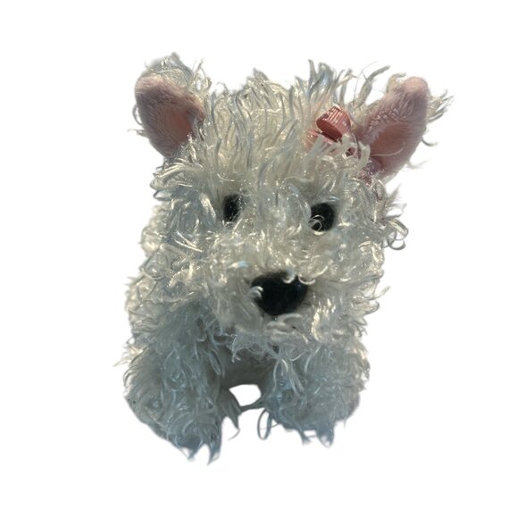 GANZ WEBKINZ Plush White Terrier Dog NO Code Pink Bow Stuffed Animal Plush 9" - Picture 1 of 9